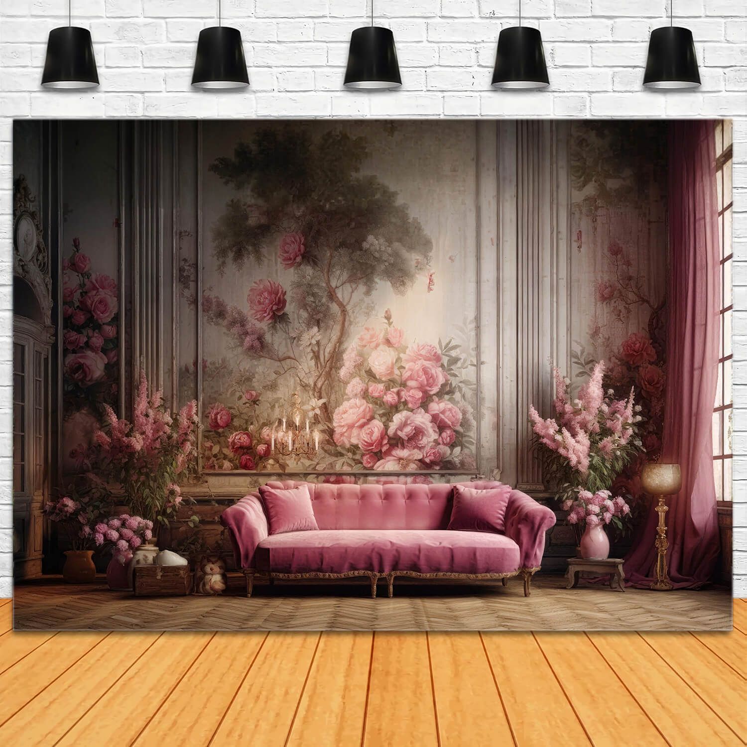 Rosa Sofa Floral Retro Wand Wohnzimmer Backdrop RR6-62