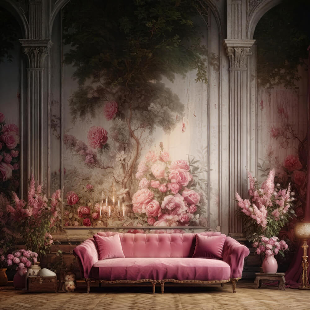 Rosa Sofa Floral Retro Wand Wohnzimmer Backdrop RR6-62