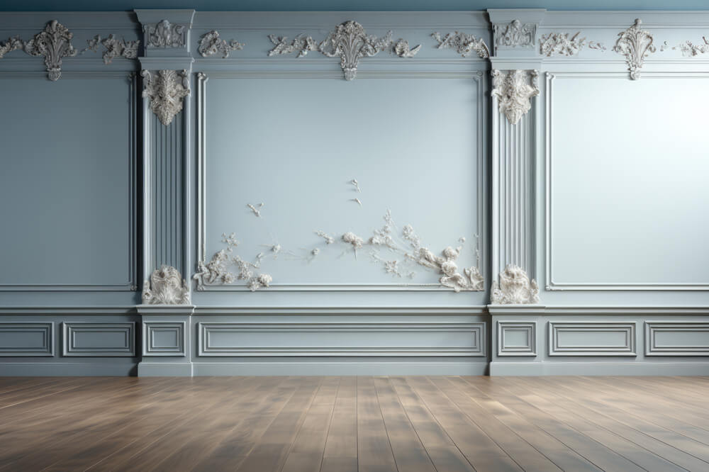 Hellblaue Retro Chic Wand Holzboden Hintergrund RR6-84