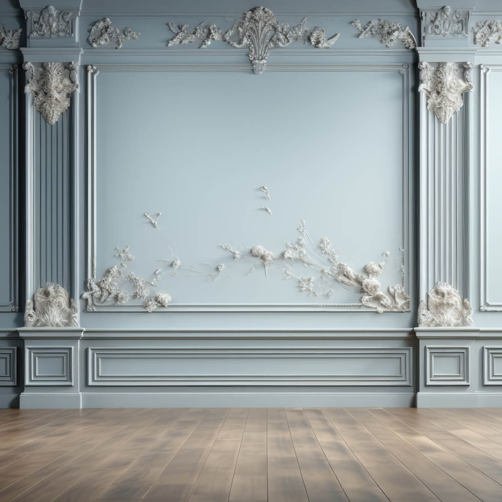 Hellblaue Retro Chic Wand Holzboden Hintergrund RR6-84