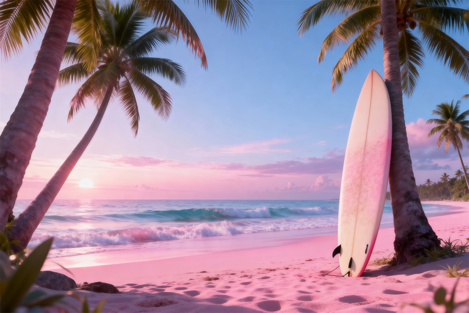 Tropischer Strandhintergrund Ruhiges Surfbrett Ideen für Sommer-Fotohintergründe am Meer RR61-15