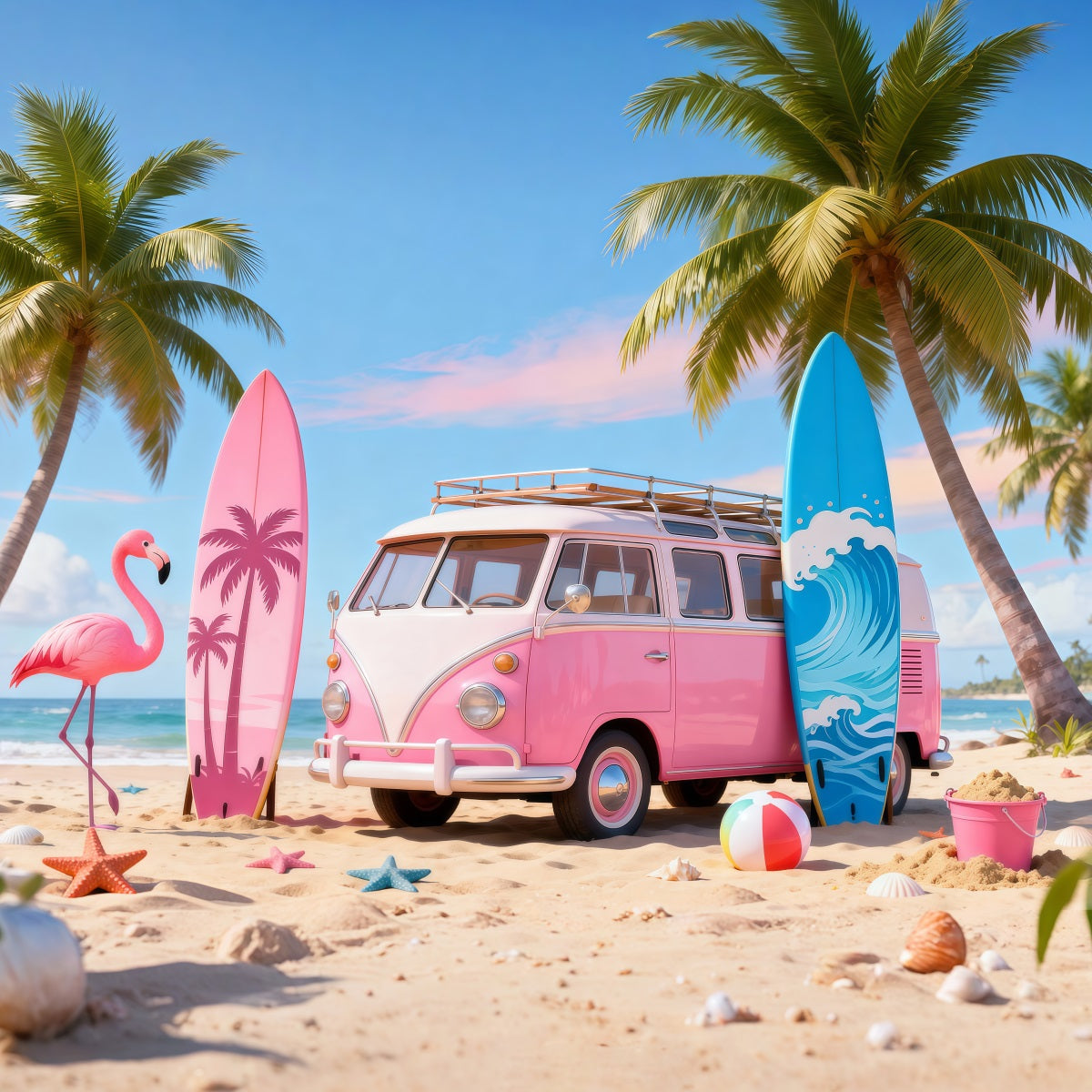 Strandkulissen Rosa Van Flamingo Surfbrett Sommer-Fotokulisse RR61-19