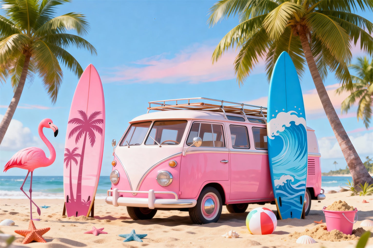 Strandkulissen Rosa Van Flamingo Surfbrett Sommer-Fotokulisse RR61-19