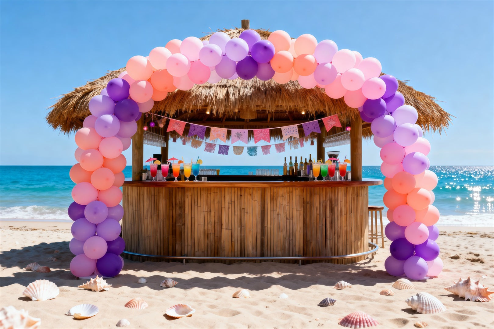 Strandkulisse Fotokulisse Strandbar Tiki-Bar Party Sommerfotokulissen RR61-21