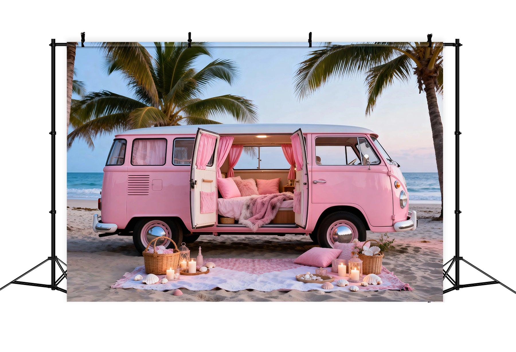 Strandkulissen Rosa Wohnmobil Ausflug Sommerfotokulisse RR61-23