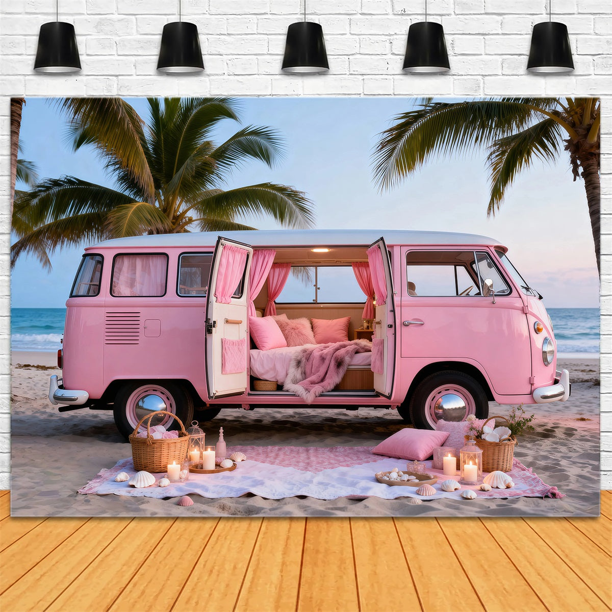 Strandkulissen Rosa Wohnmobil Ausflug Sommerfotokulisse RR61-23