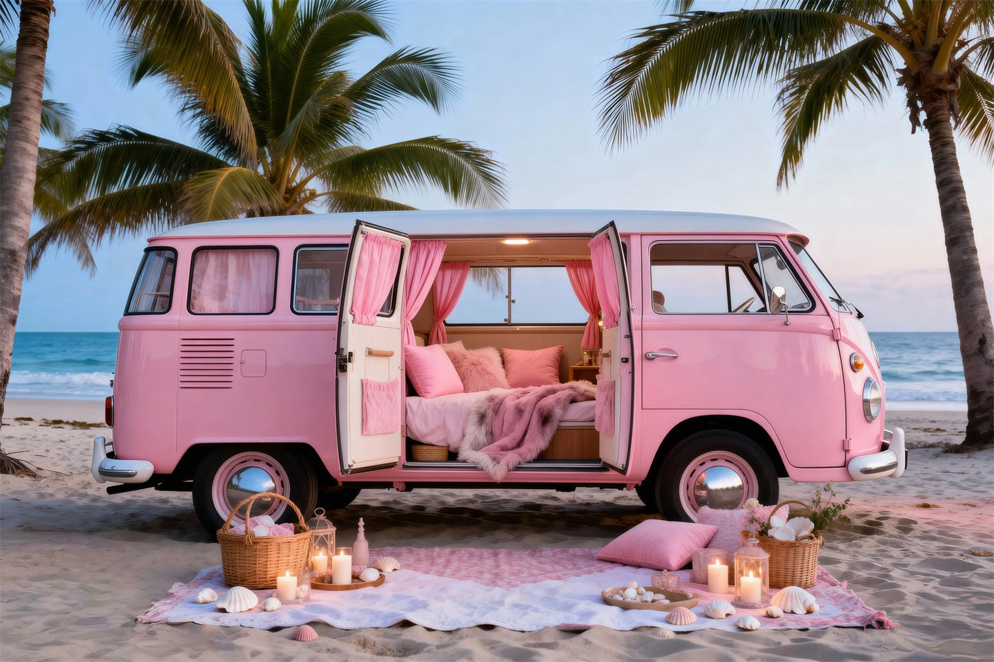 Strandkulissen Rosa Wohnmobil Ausflug Sommerfotokulisse RR61-23