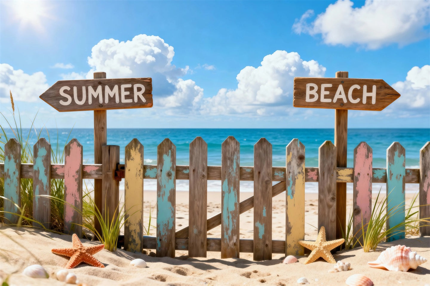 Hintergrund mit Strandmotiv Bunte Strandwegweiser Sommer-Hintergrund für Fotos RR61-27