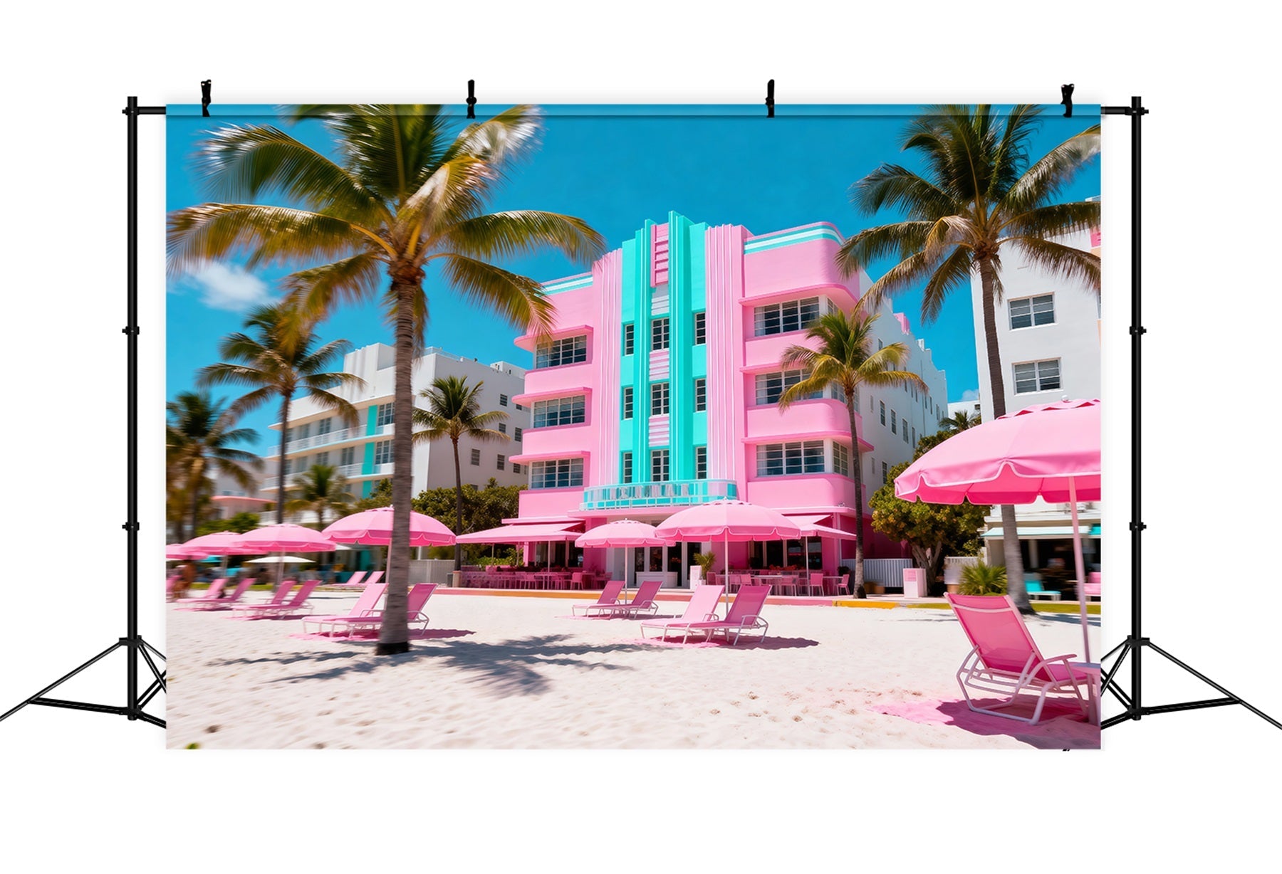 Strandkulissen Rosa Hotel-Sonnenschirm Rückzugsort Sommer-Fotokulisse RR61-3