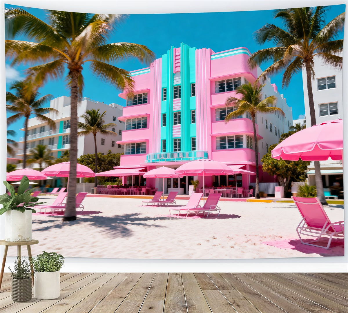 Strandkulissen Rosa Hotel-Sonnenschirm Rückzugsort Sommer-Fotokulisse RR61-3