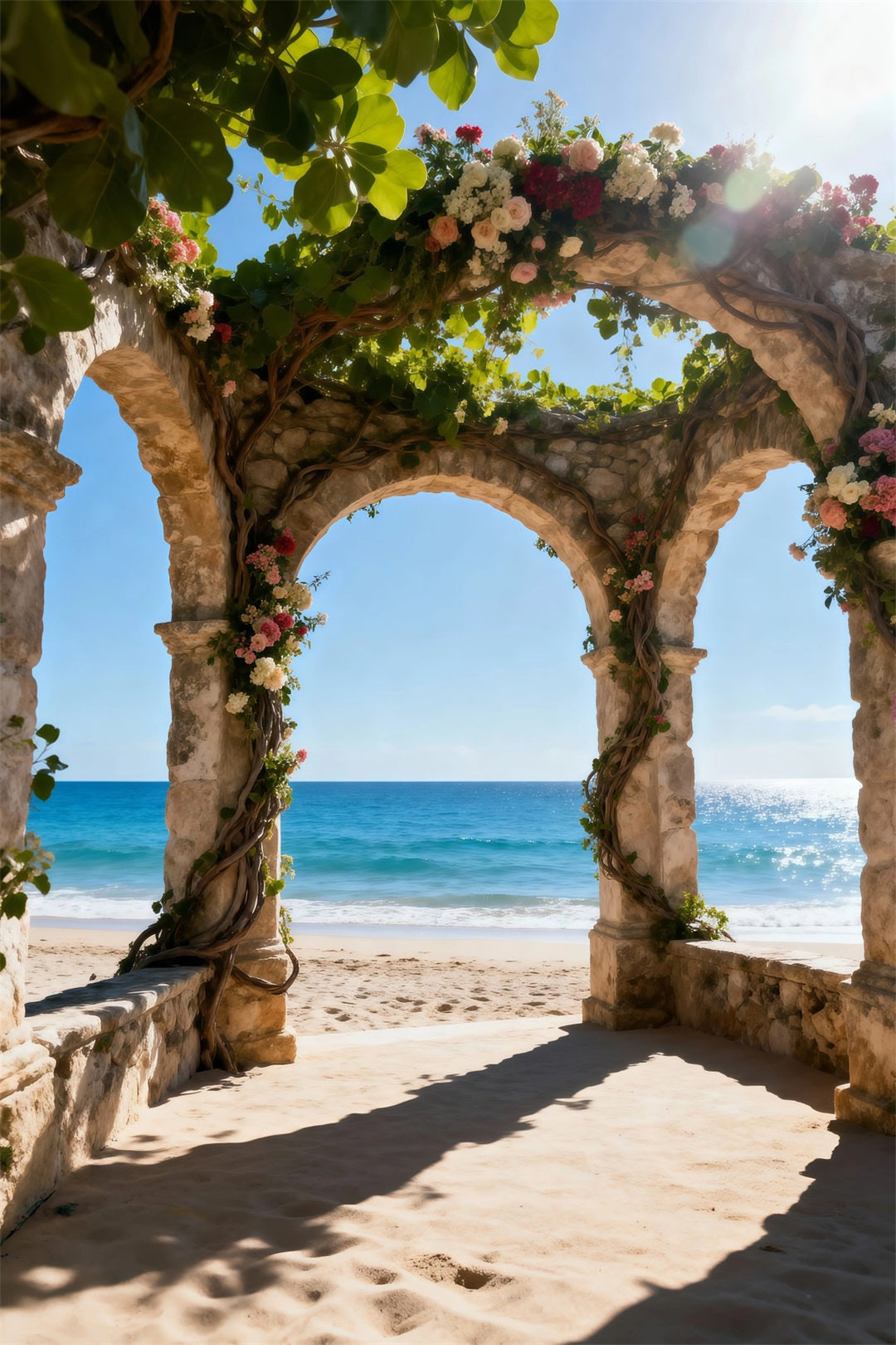 Strandhintergrund für Fotos Blumenbogen Ozean-Flucht Sommer-Hintergrund-Ideen RR61-31