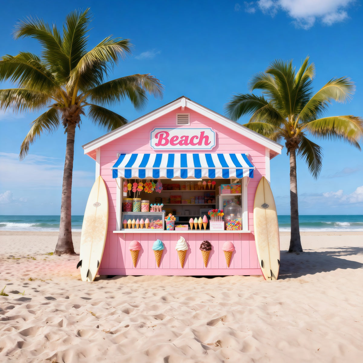 Strandkulisse für Fotos Rosa Eisdiele Ideen für Sommerkulissen RR61-4