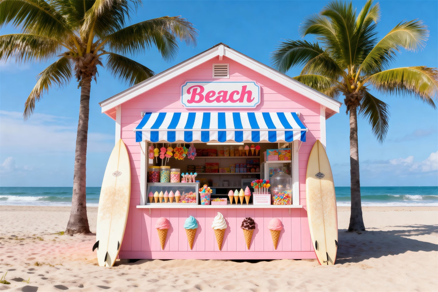 Strandkulisse für Fotos Rosa Eisdiele Ideen für Sommerkulissen RR61-4