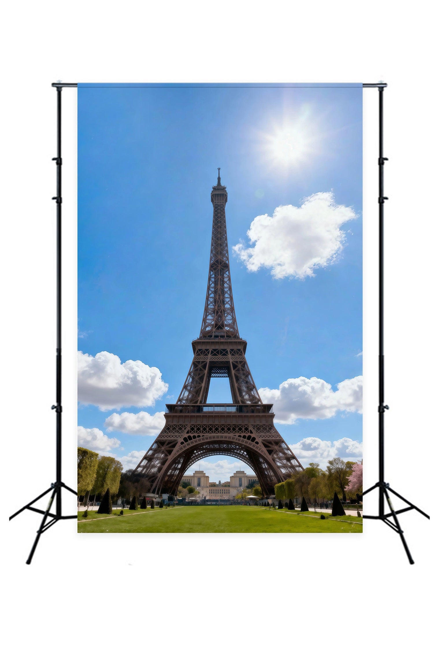 Großer Eiffelturm-Hintergrund Blauer Himmel Sonnendurchflutetes Wahrzeichen Paris-Fotohintergrund RR61-40
