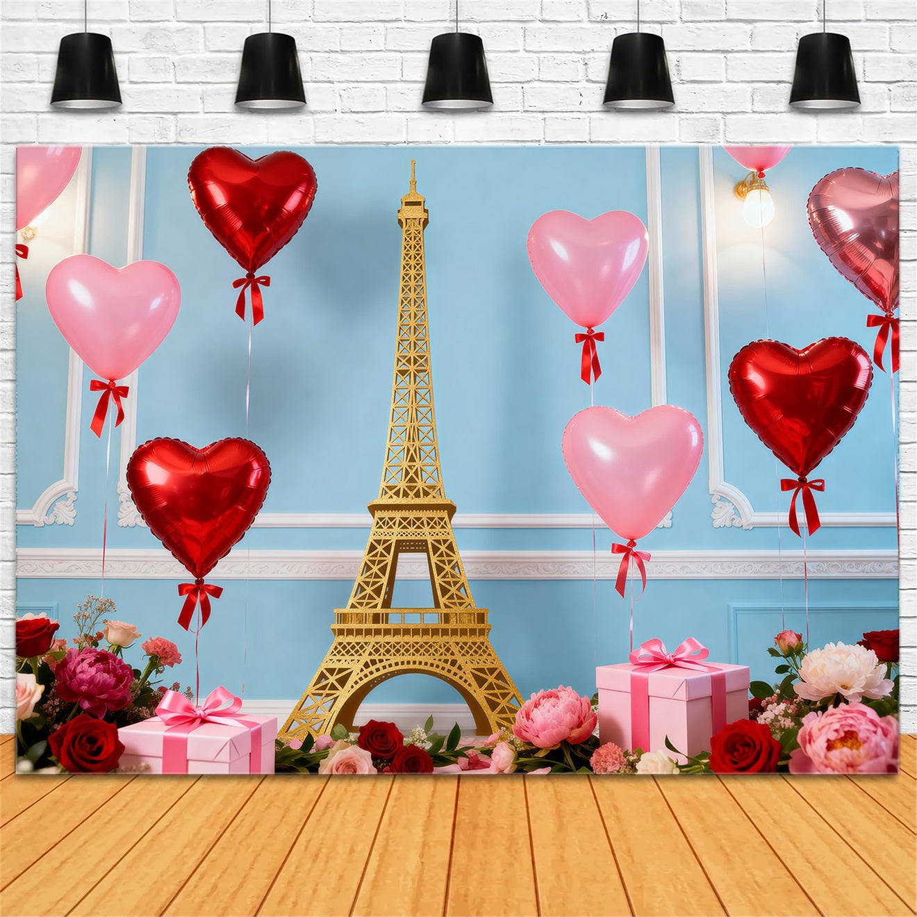 Abend in Paris Hintergrund Herz Ballon Geschenk Feier Eiffelturm-Hintergründe RR61-48