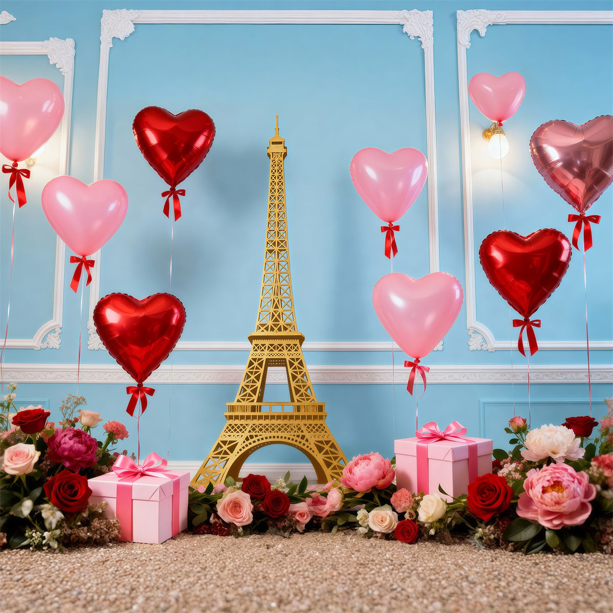 Abend in Paris Hintergrund Herz Ballon Geschenk Feier Eiffelturm-Hintergründe RR61-48
