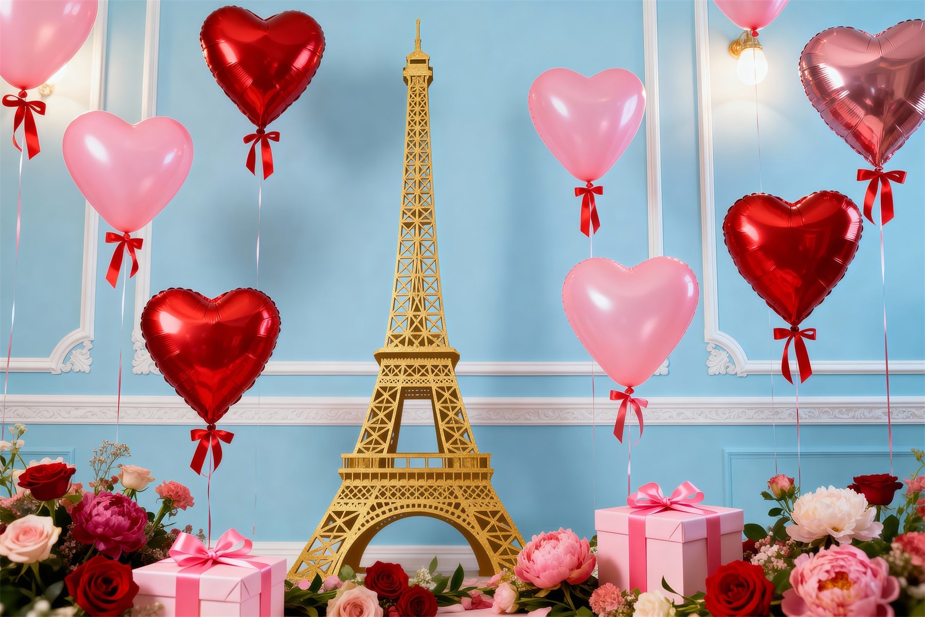 Abend in Paris Hintergrund Herz Ballon Geschenk Feier Eiffelturm-Hintergründe RR61-48