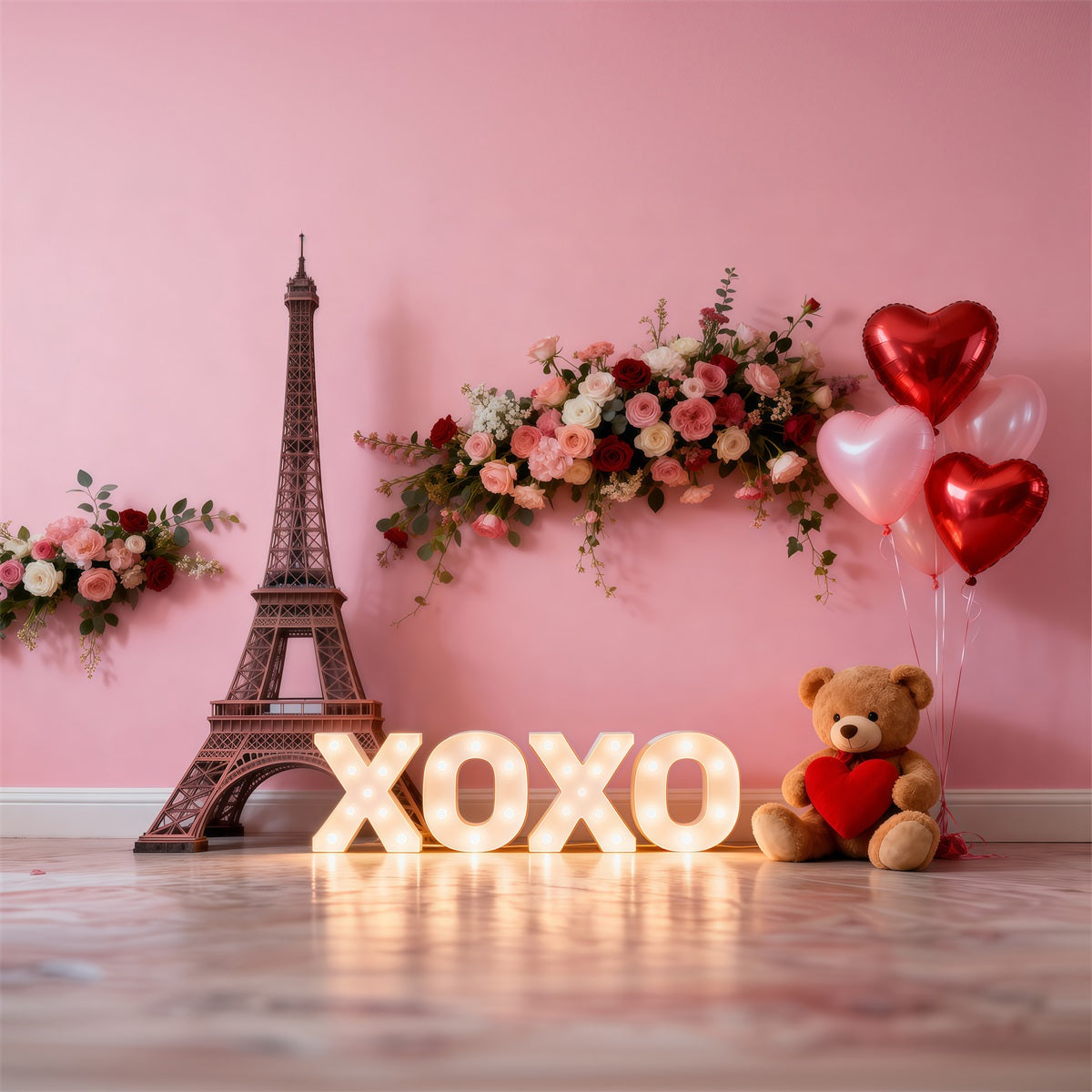 Ideen für Paris-Themenhintergründe XOXO Blumen Valentinstag Display Eiffelturm-Hintergründe RR61-49