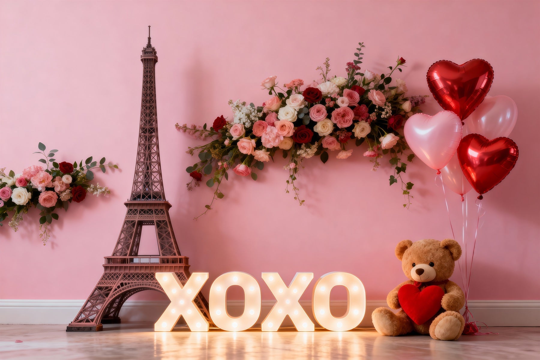 Ideen für Paris-Themenhintergründe XOXO Blumen Valentinstag Display Eiffelturm-Hintergründe RR61-49