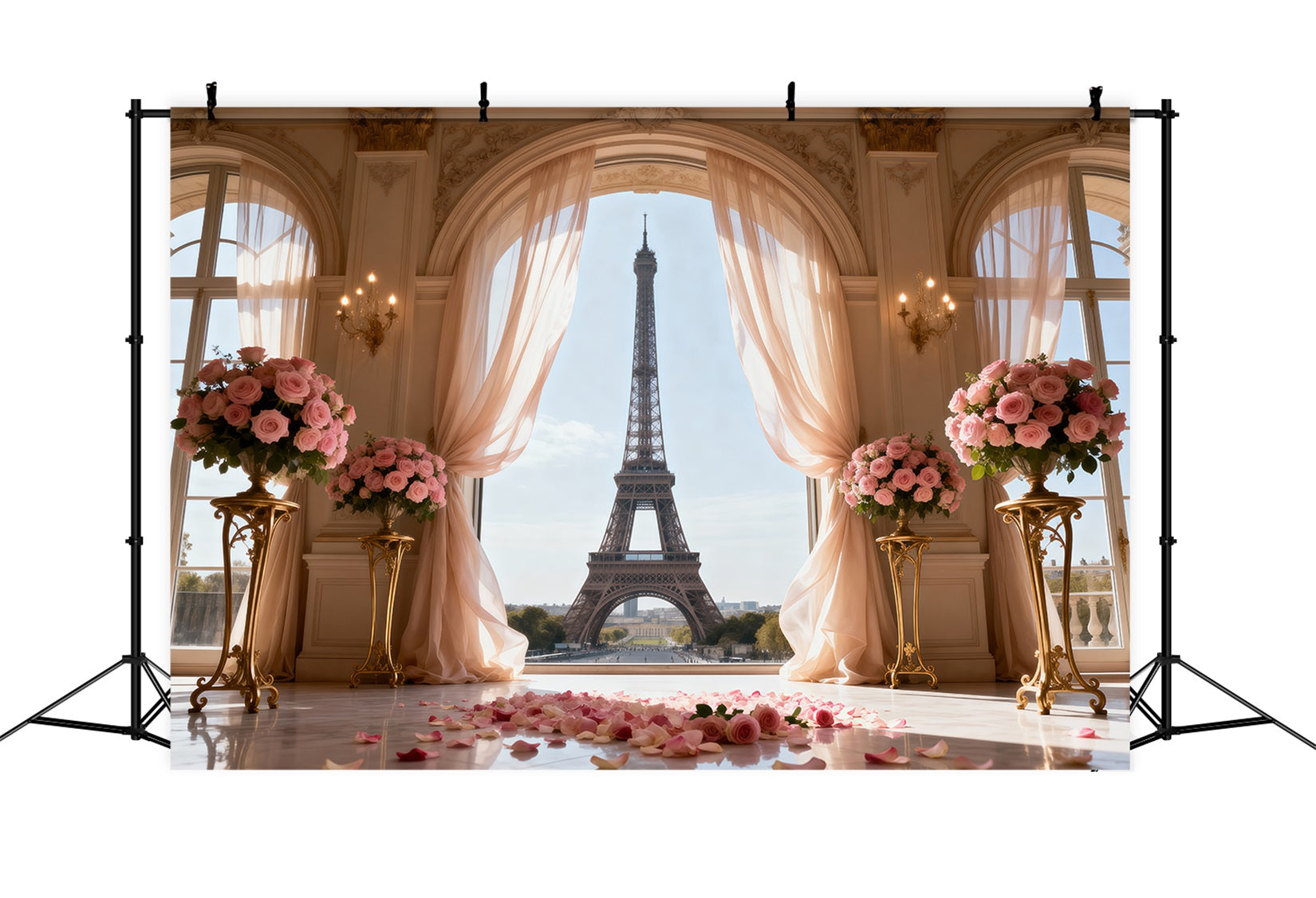 Paris-Themen-Fotohintergrund Palastfenster Rose Zeremonie Eiffelturm-Fotohintergrund RR61-50