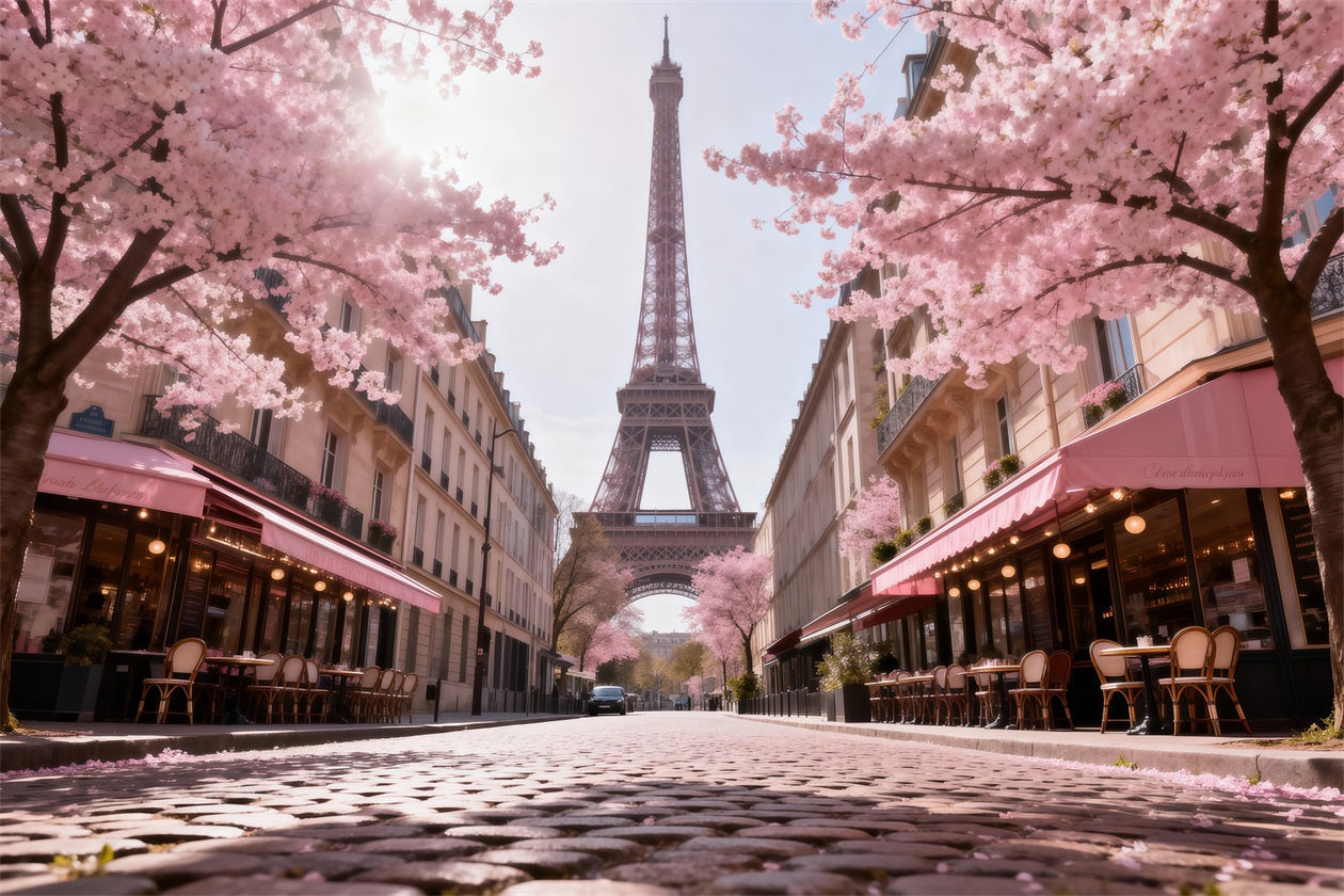 Paris-Hintergrund für Fotos Blühendes Café Straße Morgen Eiffelturm Paris-Hintergrund RR61-61