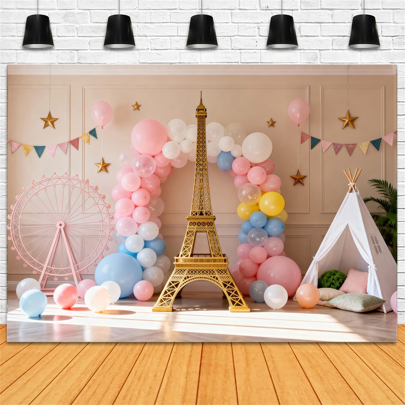 Ideen für Paris-Hintergründe Pastellfarbene Ballons Party Fantasie Eiffelturm-Fotohintergrund RR61-63