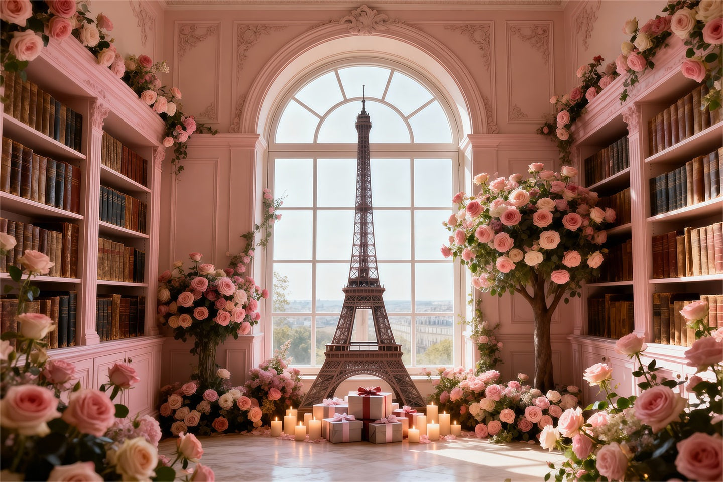 Hintergründe mit Paris-Motiv Rosenbibliothek Fenster Romantik Eiffelturm-Hintergründe RR61-64