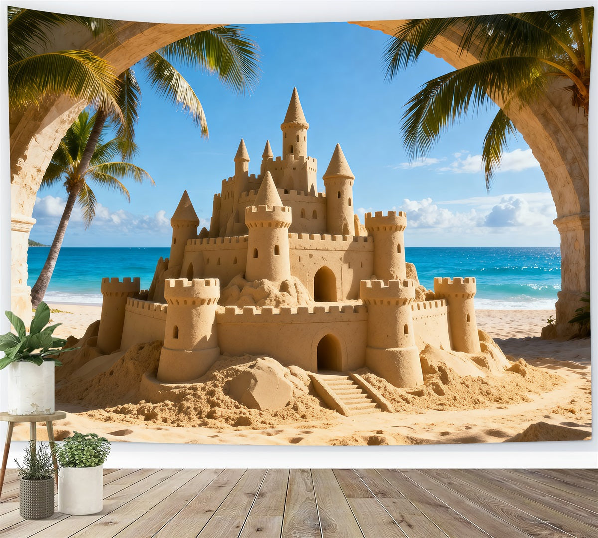 Strand-Sand-Hintergrund Tropische Sandburg Meerblick Sommer-Themenhintergrund RR61-7