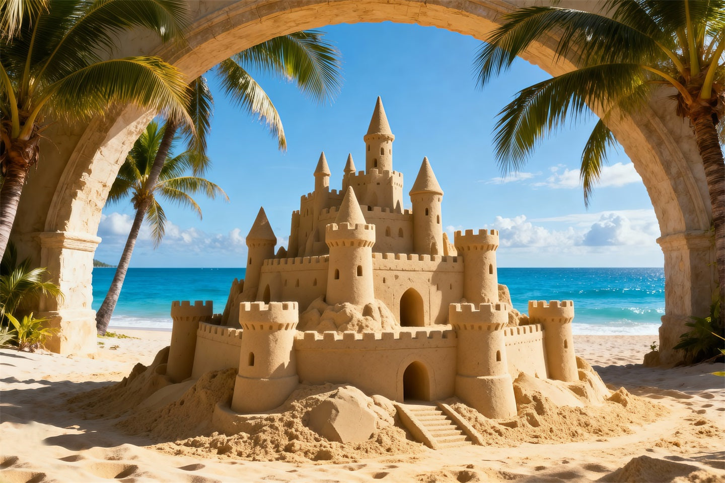 Strand-Sand-Hintergrund Tropische Sandburg Meerblick Sommer-Themenhintergrund RR61-7
