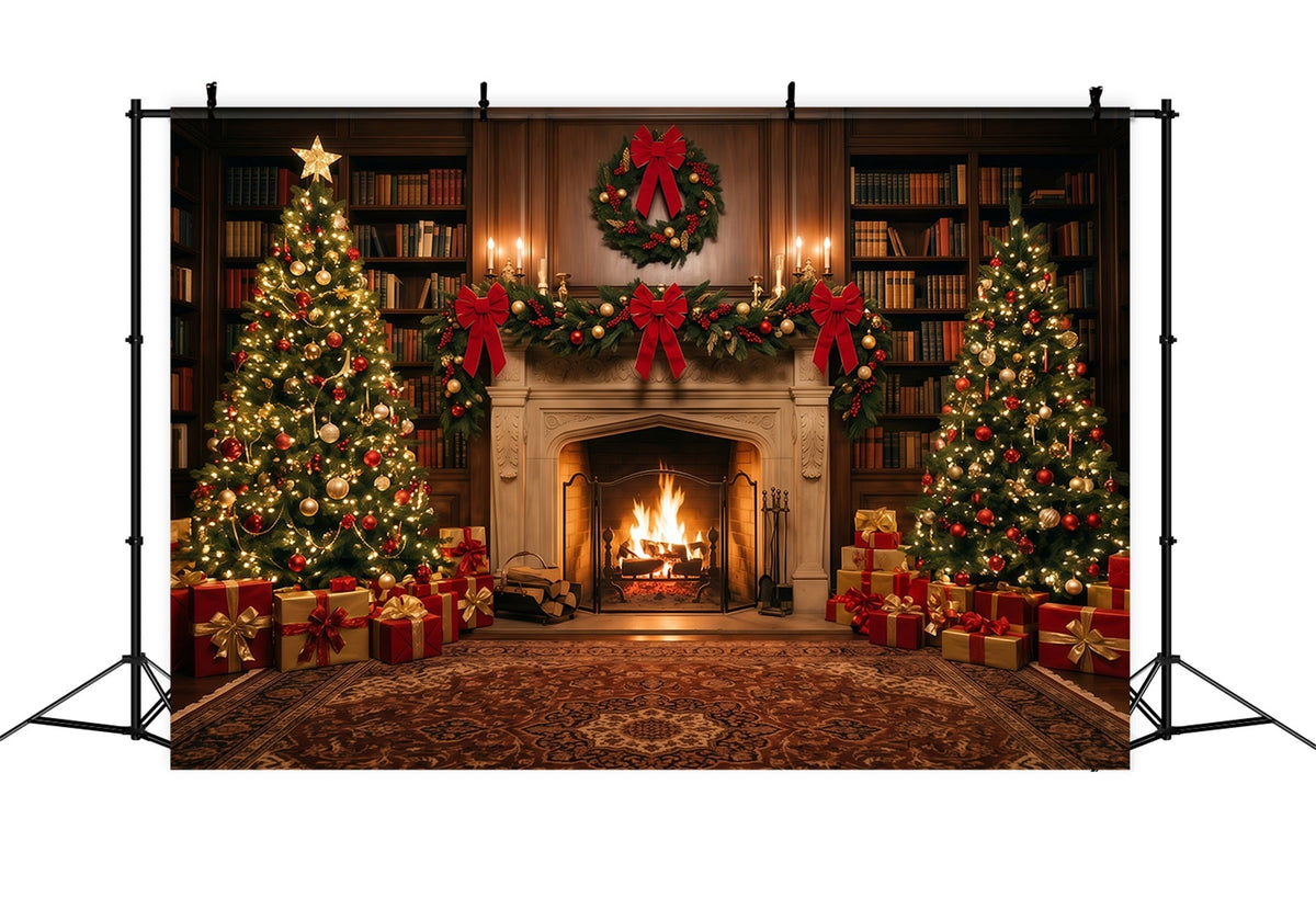 Weihnachtlicher Fotohintergrund Verzierte Bibliothek Kamin-Dekoration RR610-101