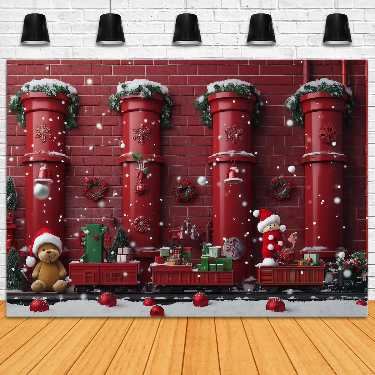 Weihnachtlicher Hintergrund Rote Rohr-Spielzeugeisenbahn RR610-102