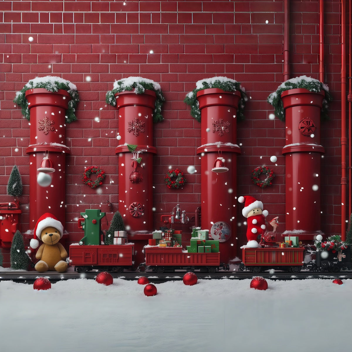 Weihnachtlicher Hintergrund Rote Rohr-Spielzeugeisenbahn RR610-102