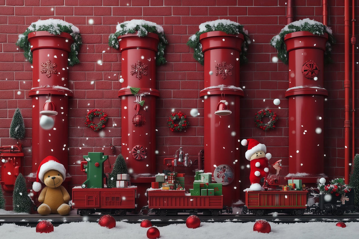 Weihnachtlicher Hintergrund Rote Rohr-Spielzeugeisenbahn RR610-102