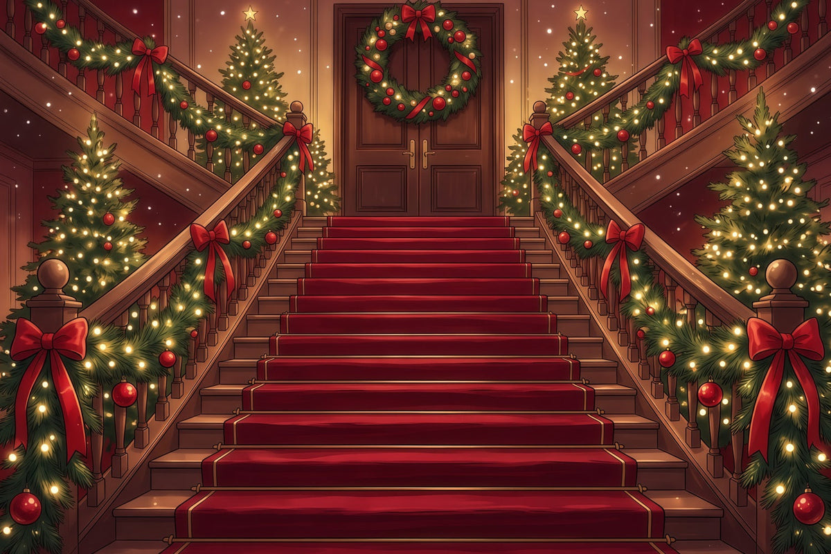 Weihnachtlicher Szenenhintergrund Große Treppe Mit Girlanden RR610-105
