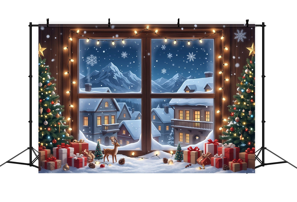 Winterlicher Weihnachtshintergrund Verschneites Haus Fensterdekoration RR610-107