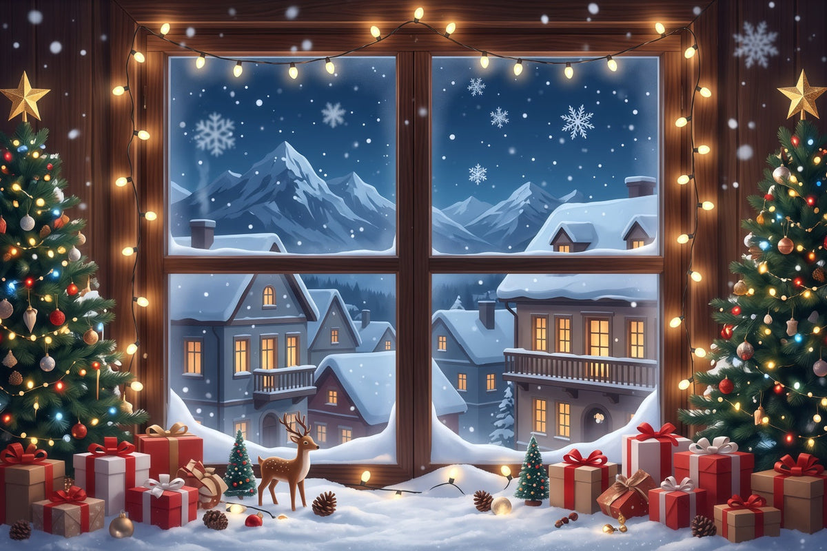 Winterlicher Weihnachtshintergrund Verschneites Haus Fensterdekoration RR610-107
