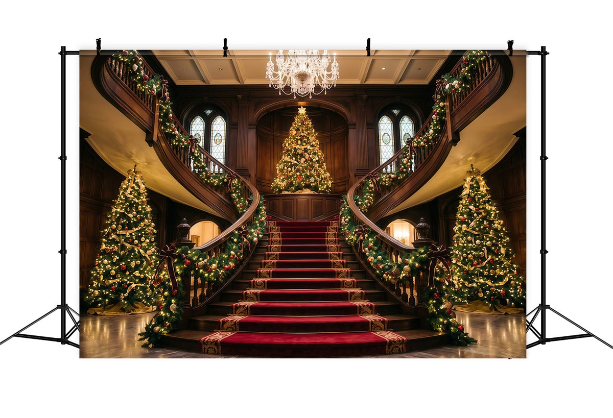 Weihnachtlicher Wohnzimmerhintergrund Verzierte Doppeltreppe Eingangsbereich RR610-108