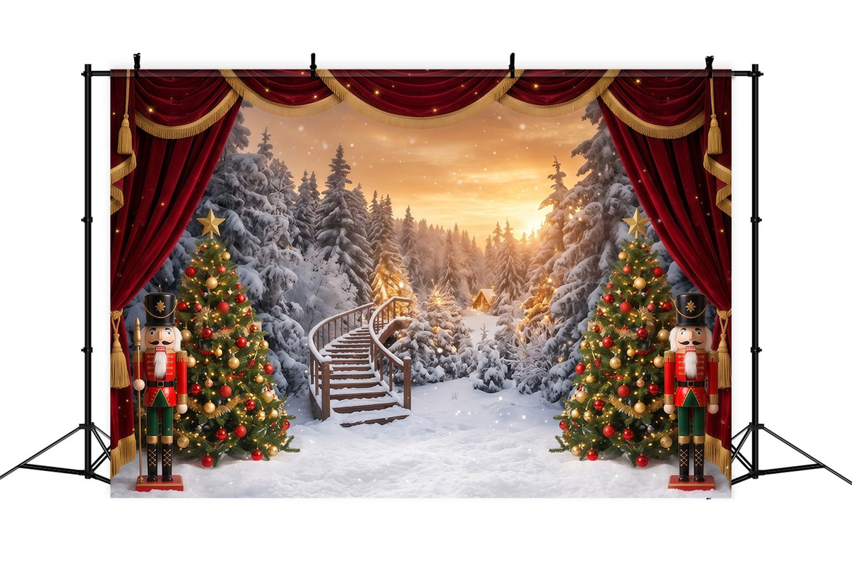 Weihnachtlicher Themenhintergrund Verschneite Winterwald-Bühne Nussknacker RR610-109