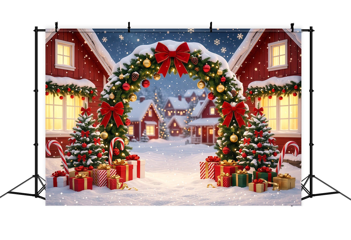 Weihnachtsdorf-Hintergrund Verschneiter Kranz Hausbogen RR610-112