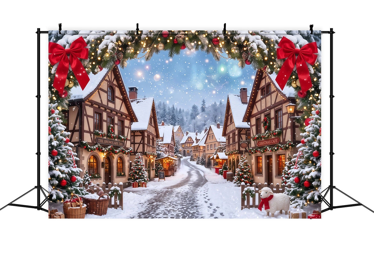 Weihnachtsdorf-Hintergrund Verschneites Haus Girlandenbogen RR610-114