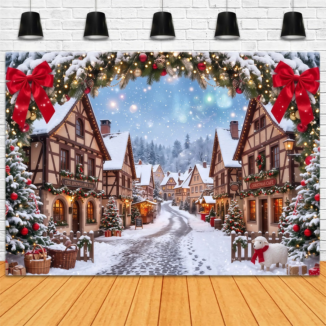 Weihnachtsdorf-Hintergrund Verschneites Haus Girlandenbogen RR610-114