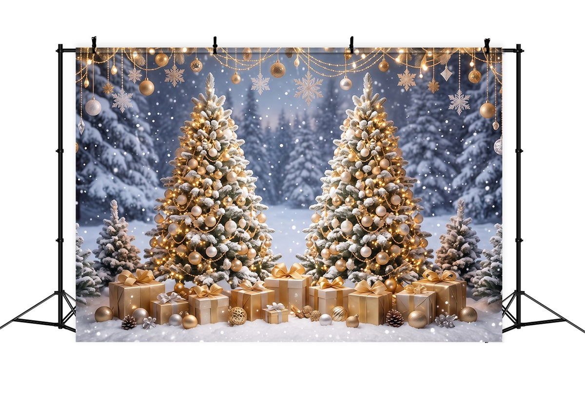 Weihnachtlicher Fotohintergrund Goldene Kugeln Zwei Weihnachtsbäume RR610-121