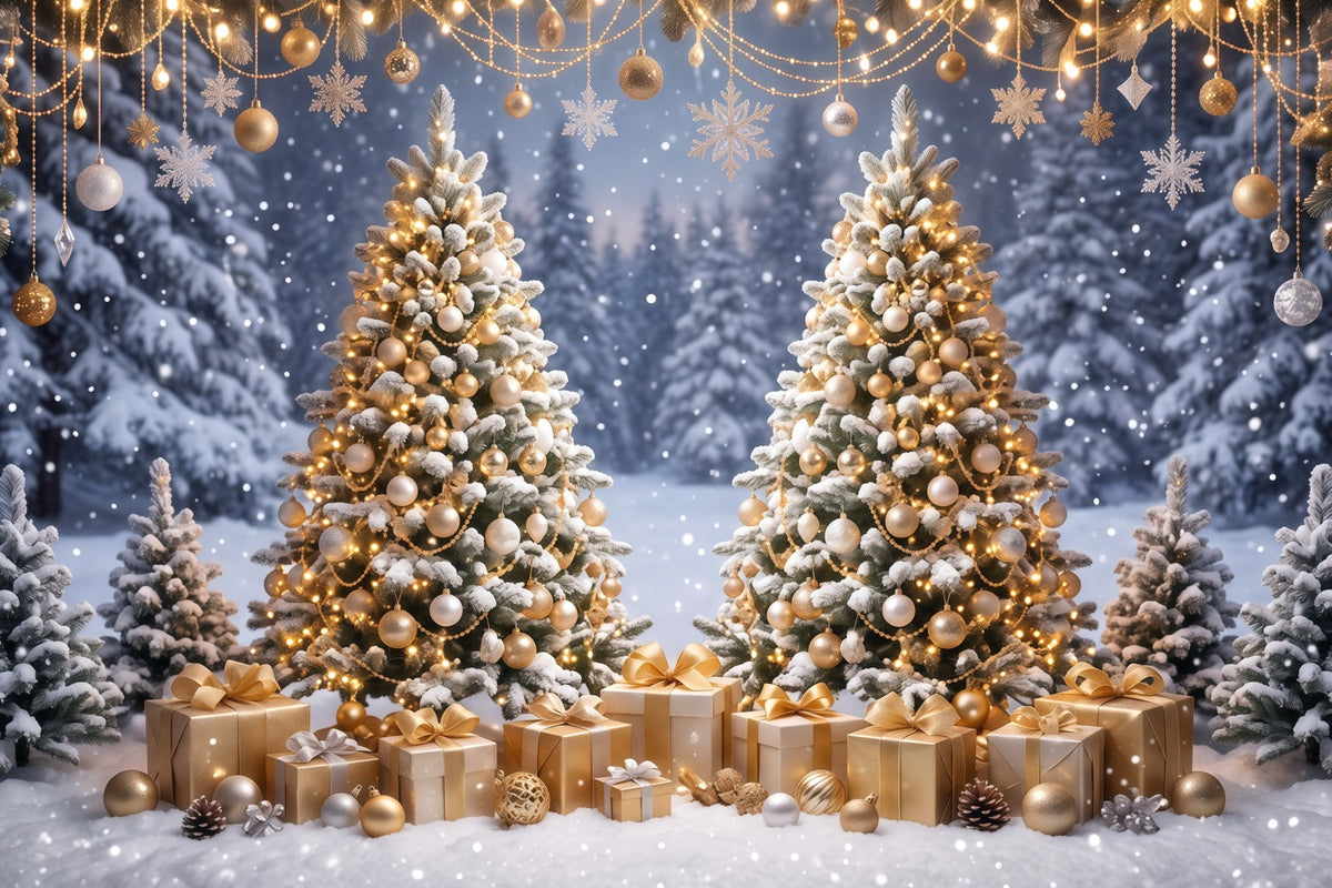 Weihnachtlicher Fotohintergrund Goldene Kugeln Zwei Weihnachtsbäume RR610-121