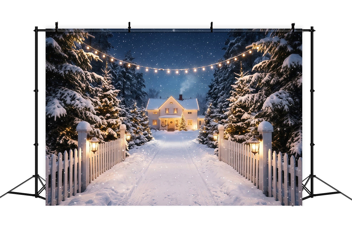 Weihnachtslichter-Fotohintergrund Verschneite Weiße Hauseinfahrt RR610-122