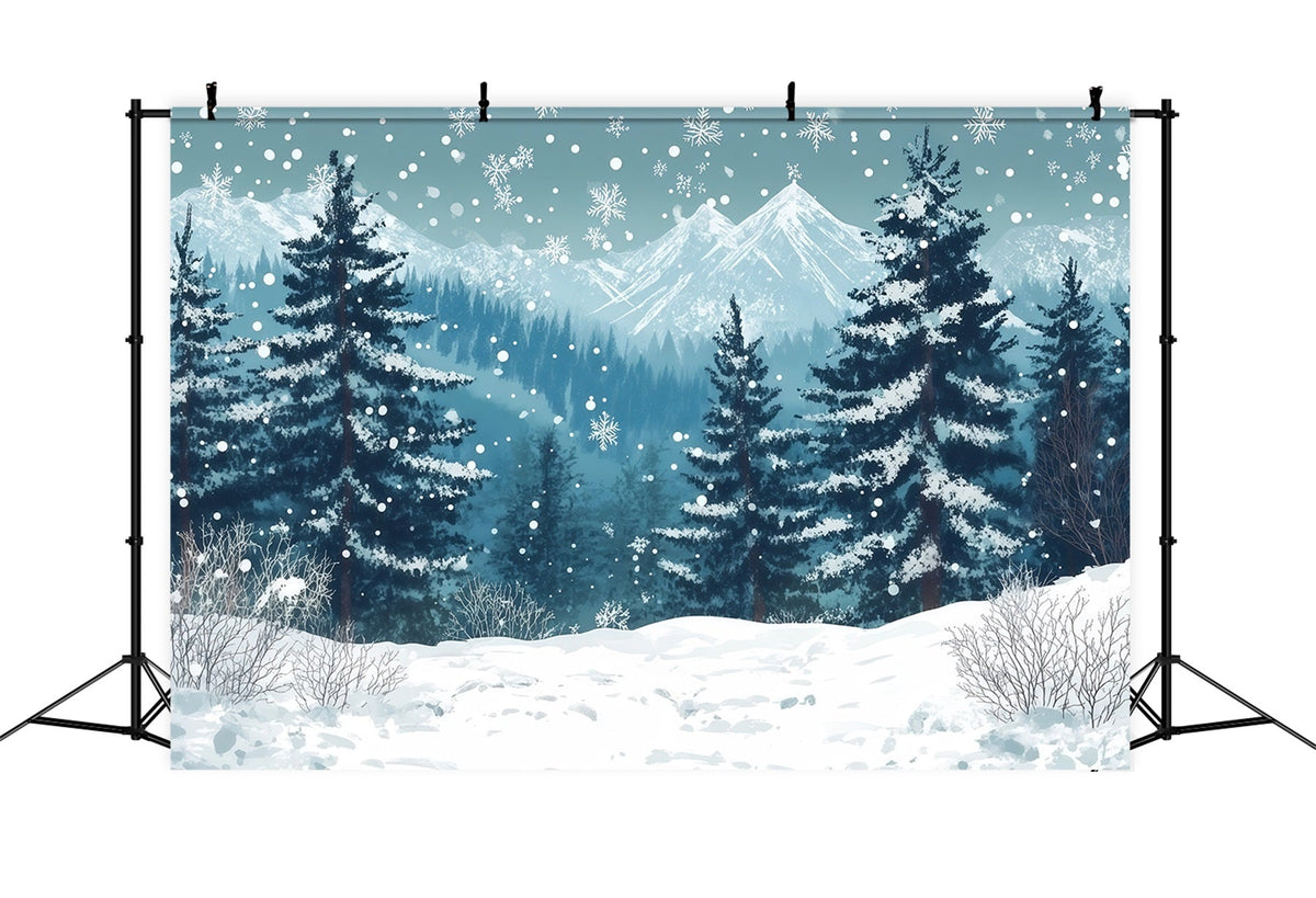 Weihnachtsbaum-Fotohintergrund Verschneiter Bergkiefernwald RR610-123