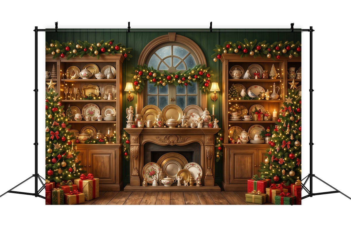 Santa-Hintergrund Festlicher Vintage-Porzellanschrank RR610-128