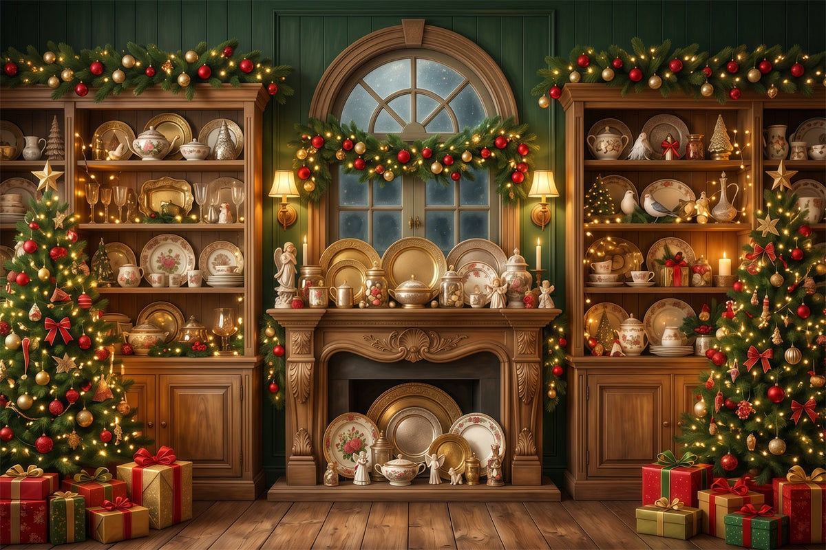 Santa-Hintergrund Festlicher Vintage-Porzellanschrank RR610-128