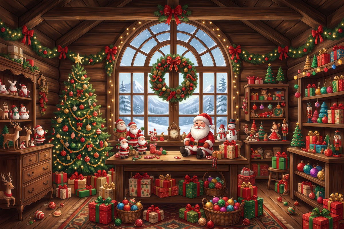 Santa-Hintergrund Rustikale Spielzeugwerkstatt Innenraum RR610-129