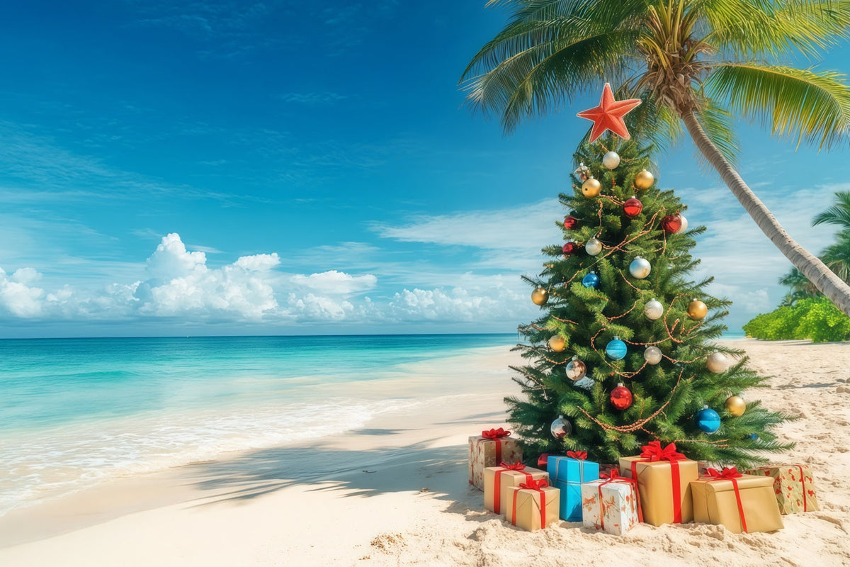 Weihnachtsbaum-Hintergrund Tropischer Strand Geschmückter Baum RR610-130