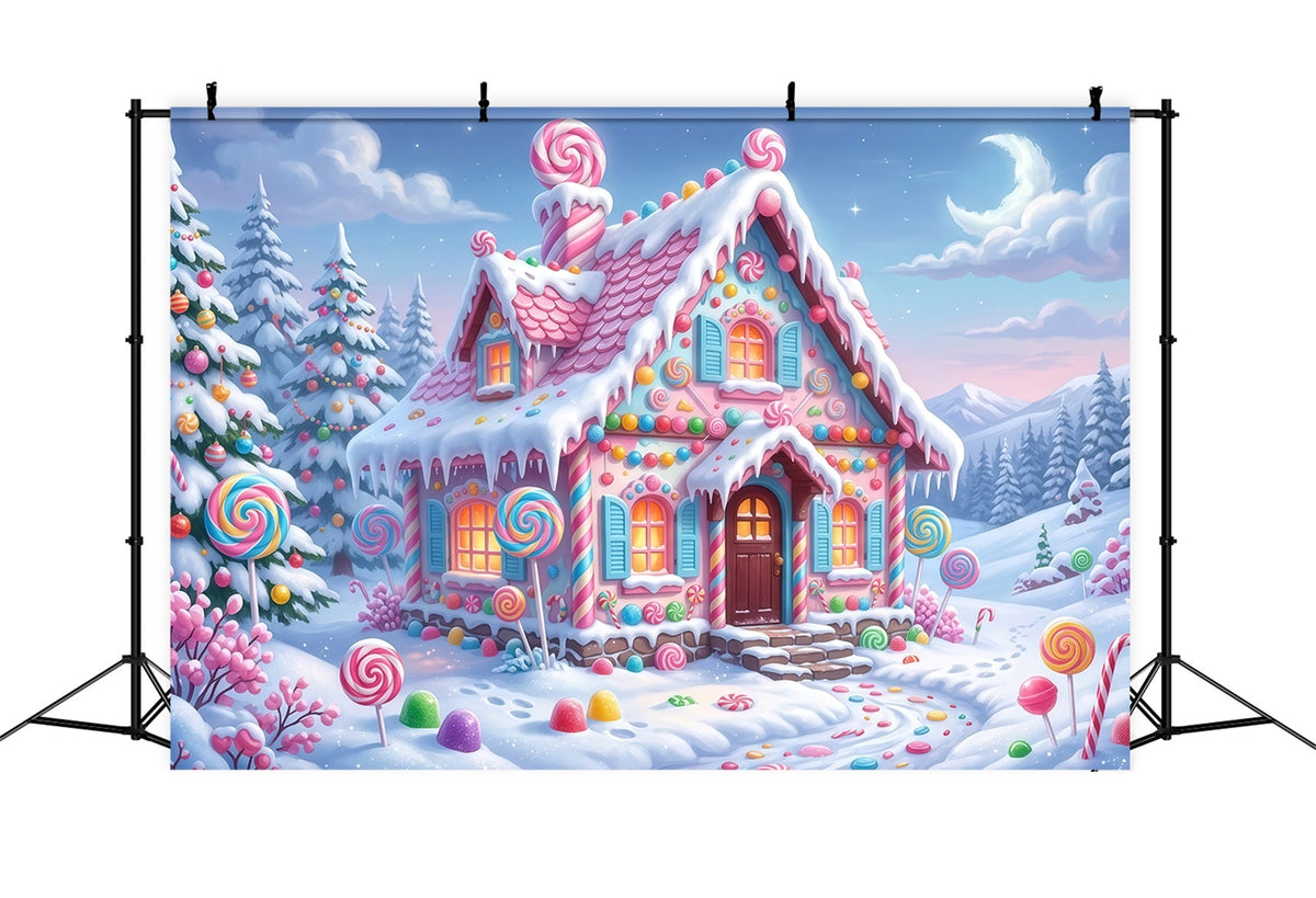 Lebkuchenhaus-Hintergrund Verschneites Pastellfarbenes Süßigkeitenhaus RR610-133